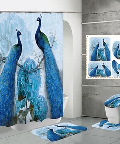 Waterproof Blue Peacock Shower Curtain - Fabric Bath Curtain for Home Bathroom Decor