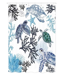 Waterproof Blue Sea Turtle Small Shower Curtain - Fabric Bath RV Camper 120x160cm