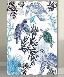 Waterproof Blue Sea Turtle Small Shower Curtain - Fabric Bath RV Camper 120x160cm