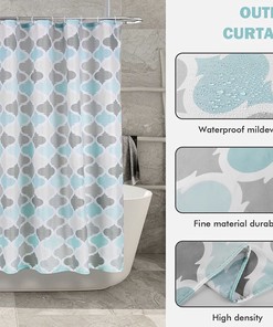 Waterproof Geometric Fabric Cloth Shower Curtain in Blue Grey