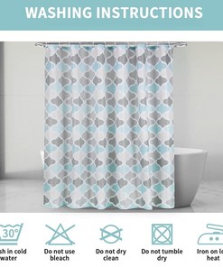 Waterproof Geometric Fabric Cloth Shower Curtain in Blue Grey