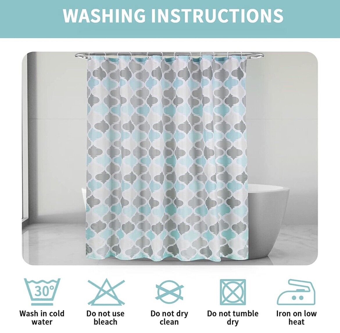 Waterproof Geometric Fabric Cloth Shower Curtain in Blue Grey