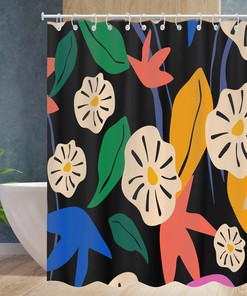Waterproof Modern Fabric Shower Curtain with Boho Floral and Tropical Leaves - Bathroom Basics