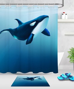Waterproof Shower Curtain - Swimming Orca Killer Whale Shower Curtain in Blue Ocean
