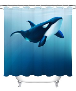 Waterproof Shower Curtain - Swimming Orca Killer Whale Shower Curtain in Blue Ocean