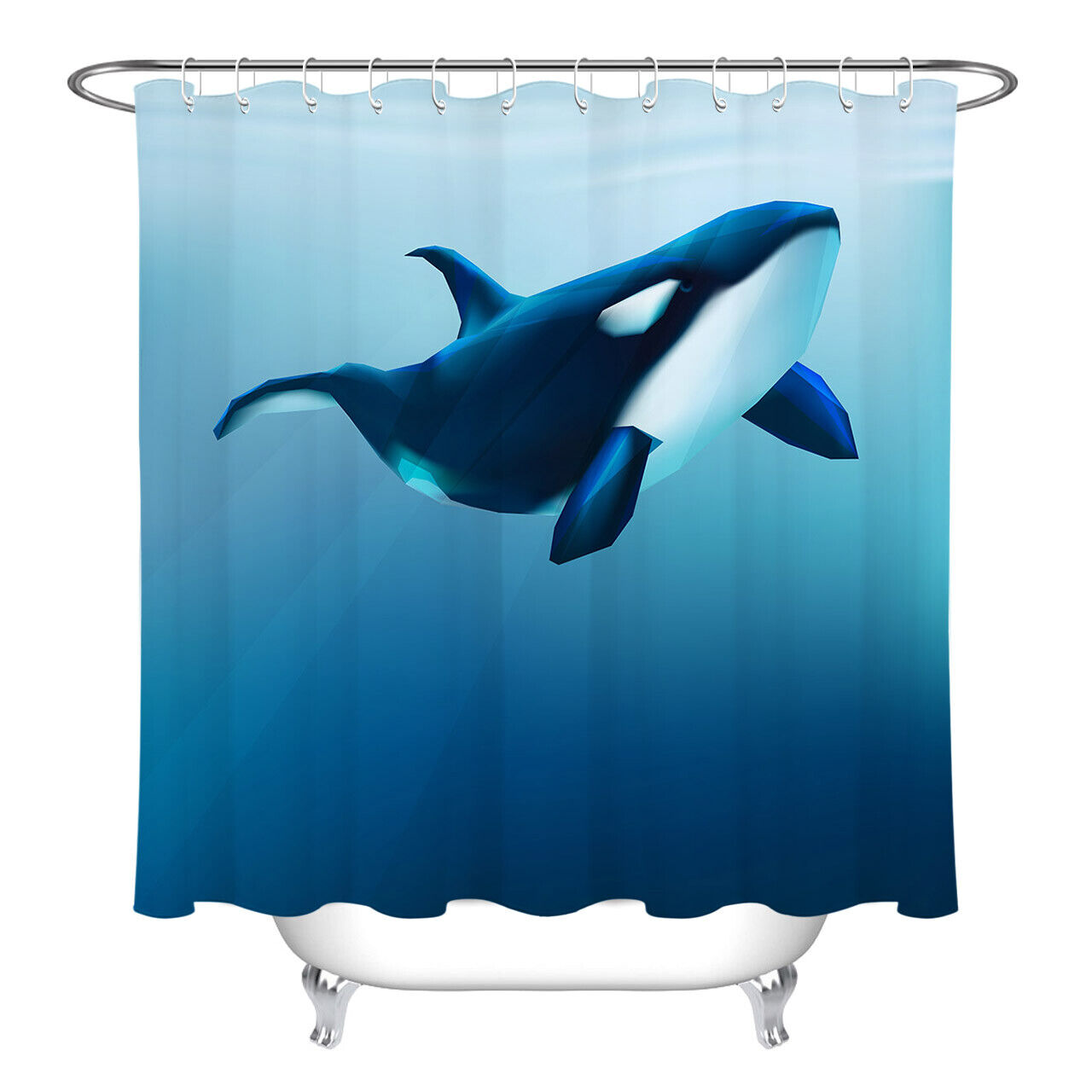 Waterproof Shower Curtain - Swimming Orca Killer Whale Shower Curtain in Blue Ocean