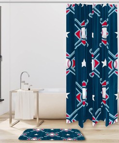 Waterproof Shower Curtain with Baseball Blue Sport Print for Sports Fans Bathroom Decor 