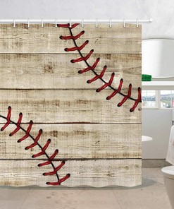 Waterproof Striped Baseball Fabric Shower Curtain for Sports Bathroom Decor 