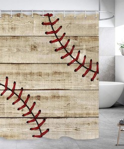 Waterproof Striped Baseball Fabric Shower Curtain for Sports Bathroom Decor 