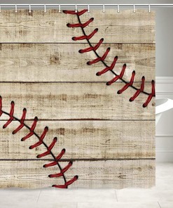 Waterproof Striped Baseball Fabric Shower Curtain for Sports Bathroom Decor 