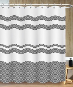 Wavy Lines White Shower Curtain for Bathroom Decor, Minimalist Bohemia Art