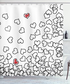 Wedding Heart Shape Print Shower Curtain for Romantic Bathroom Decor