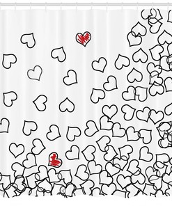 Wedding Heart Shape Print Shower Curtain for Romantic Bathroom Decor