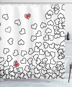 Wedding Heart Shape Print Shower Curtain for Romantic Bathroom Decor