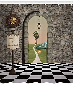 Welcome to Wonderland Black and White Shower Curtain