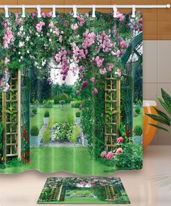 Welcome to the Garden - 3D Printed Flower Door And Garden Bathroom Fabric Shower Curtain for Bathroom Decor