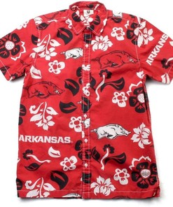 Wes And Willy Arkansas Razorback Floral Shirt Button Up Beach Shirt