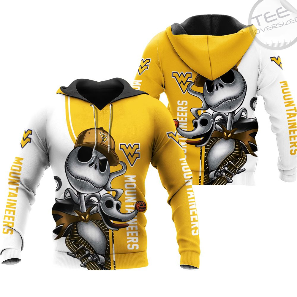 West Virginia Mountaineers Jack Skellington And Zero 3D Hoodie