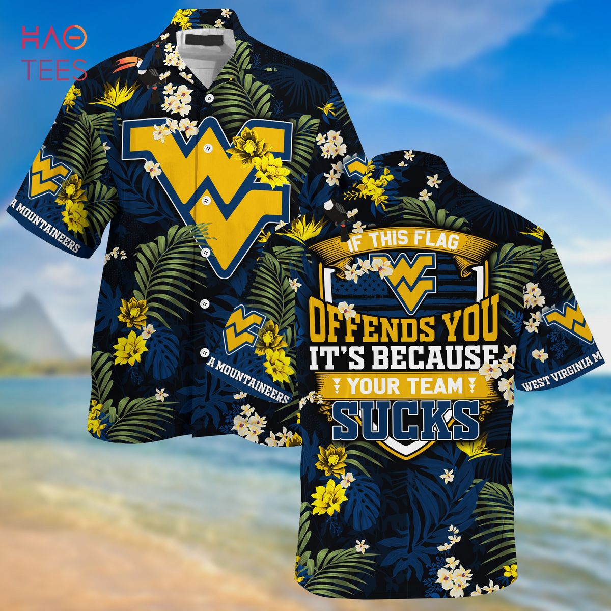 West Virginia Mountaineers Summer Hawaiian Shirts, With Tropical Patterns for Fans