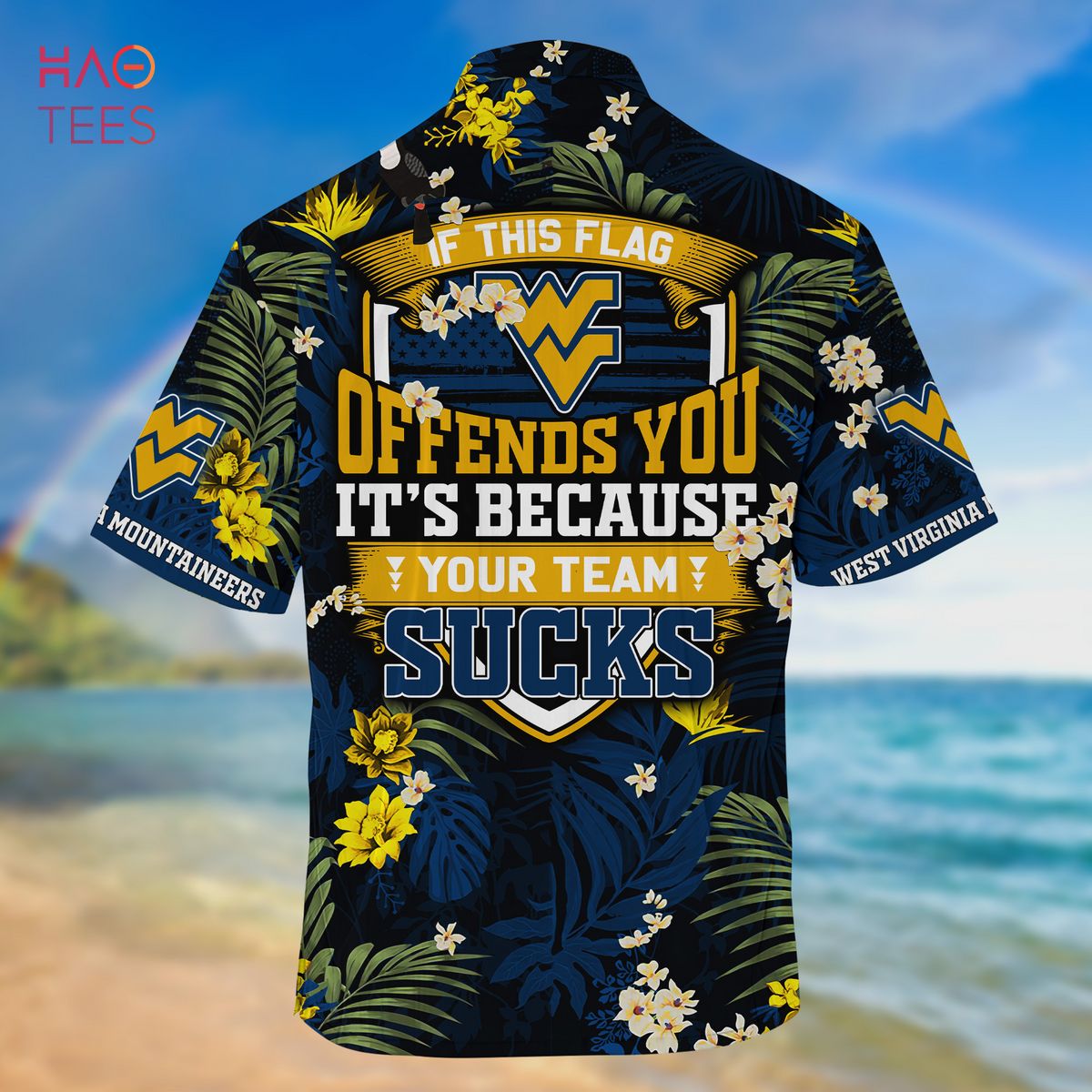 West Virginia Mountaineers Summer Hawaiian Shirts, With Tropical Patterns for Fans