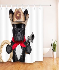 Western Cowboy Dog Gun Rope Shower Curtain Bathroom Decor