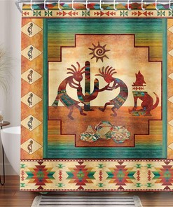 Western Kokopelli Shower Curtain with Aztec Print | Bathroom Decor