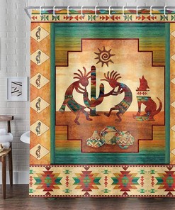 Western Kokopelli Shower Curtain with Aztec Print | Bathroom Decor