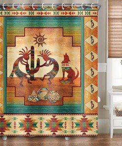 Western Kokopelli Shower Curtain with Aztec Print | Bathroom Decor