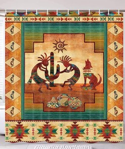 Western Kokopelli Shower Curtain with Aztec Print | Bathroom Decor