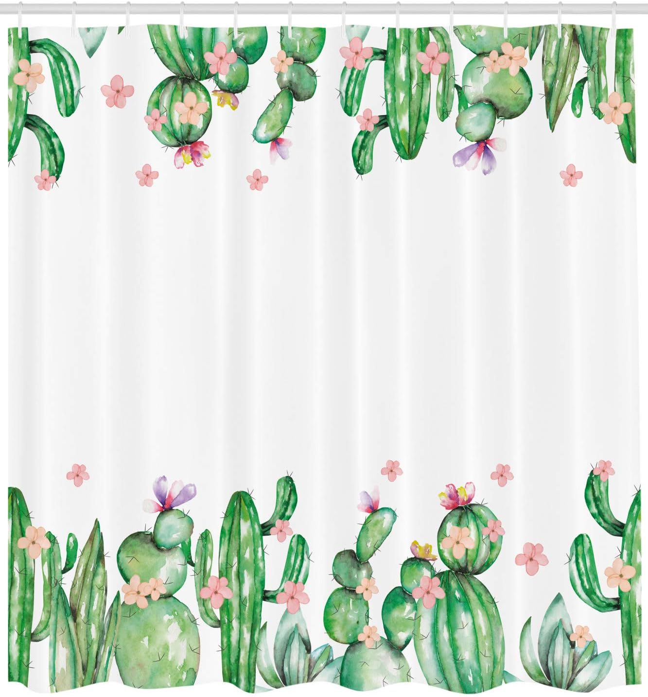 Western Landscape Shower Curtain, Saguaro Cask Hedge Hog Prickly Pear Opuntia Tropical Botany Garden Plants Print for Bathroom Decor