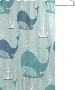 Whale Anchor Nautical Bathroom Shower Curtain Home Decor