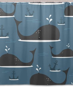 Whale Anchor Ocean Waterproof Shower Curtain for Bathroom Decor