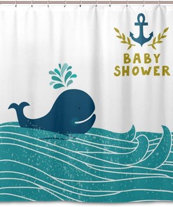 Whale Cartoon Marine Waterproof Shower Curtain for Bathroom Decor