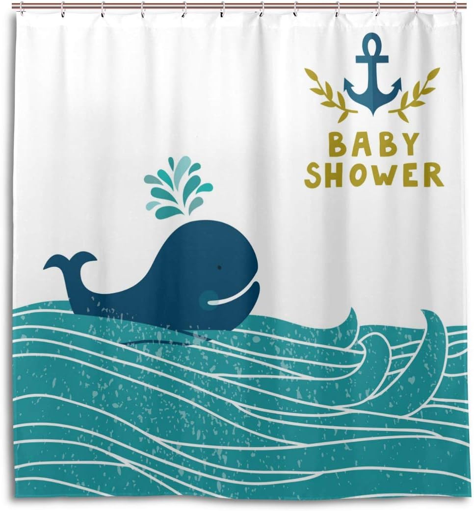 Whale Cartoon Marine Waterproof Shower Curtain for Bathroom Decor