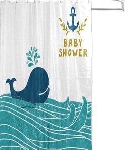 Whale Cartoon Marine Waterproof Shower Curtain for Bathroom Decor