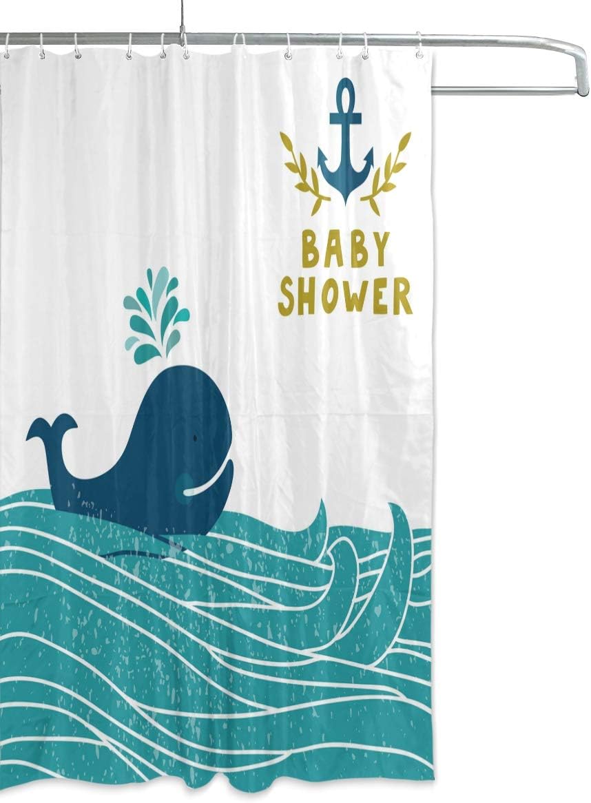 Whale Cartoon Marine Waterproof Shower Curtain for Bathroom Decor