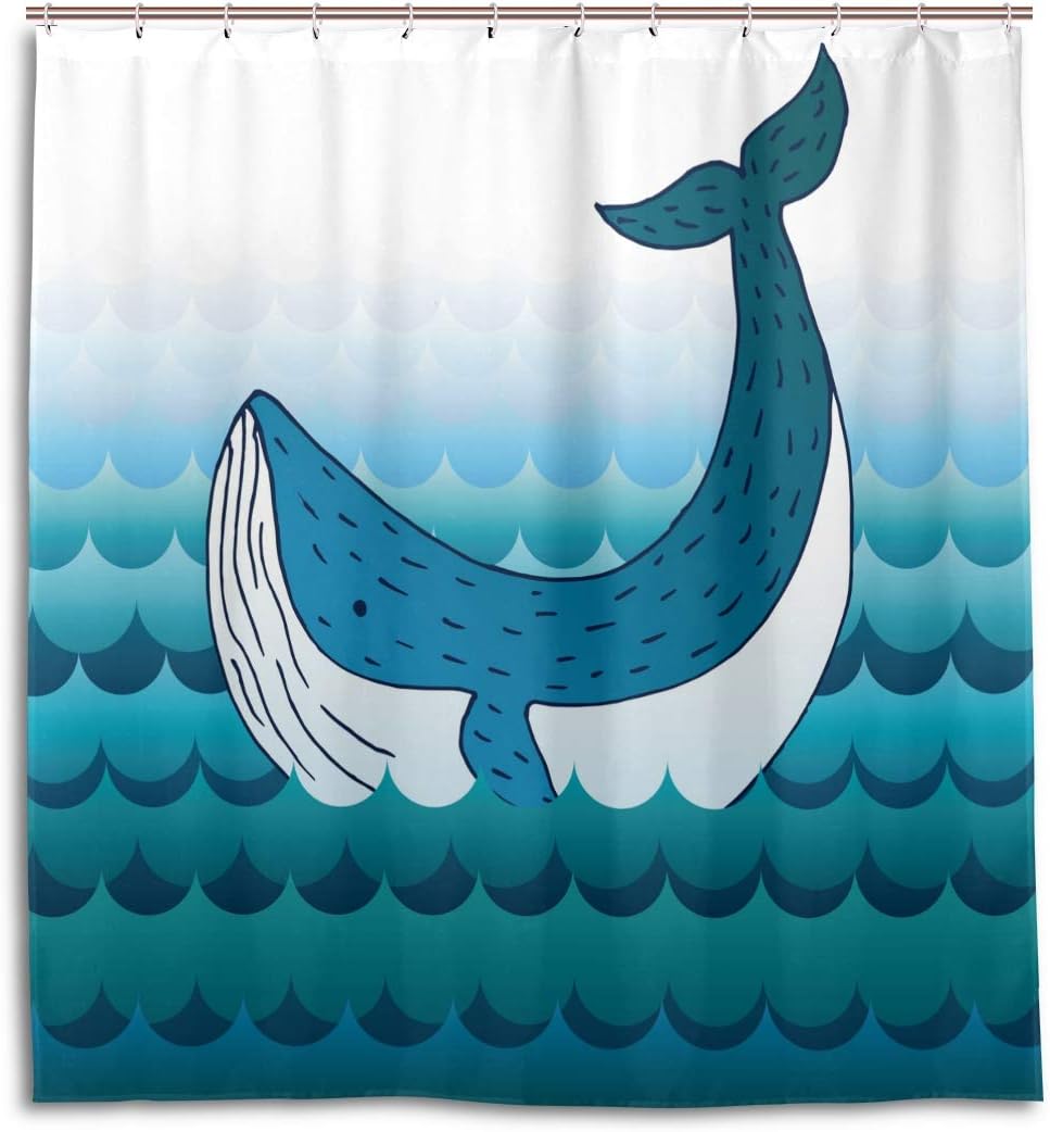 Whale Cartoon Waterproof Bathroom Shower Curtain Home Decor