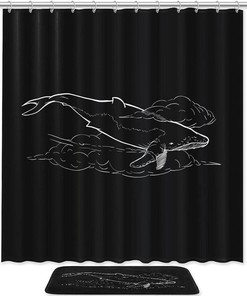 Whale Shower Curtain in Black and Waterproof Fabric | Bathroom Decor