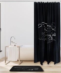 Whale Shower Curtain in Black and Waterproof Fabric | Bathroom Decor