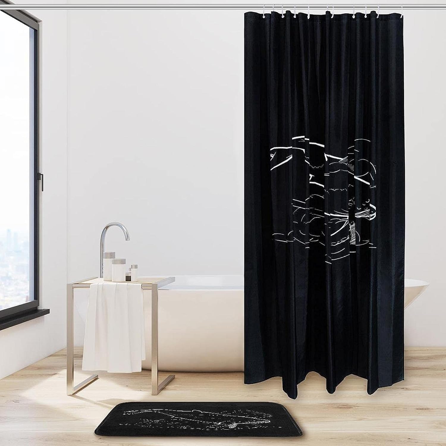 Whale Shower Curtain in Black and Waterproof Fabric | Bathroom Decor