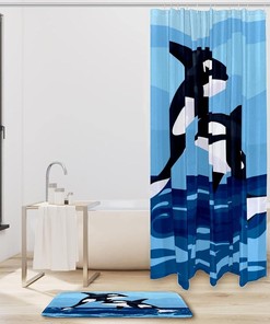 Whales Sea Blue Bathroom Shower Curtain Accessories for Women Men - Waterproof Fabric