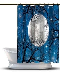 Whimsical Animal Art on Aurora Stars Curtain - Fun Shower Curtain - Perfect for Your Bathroom