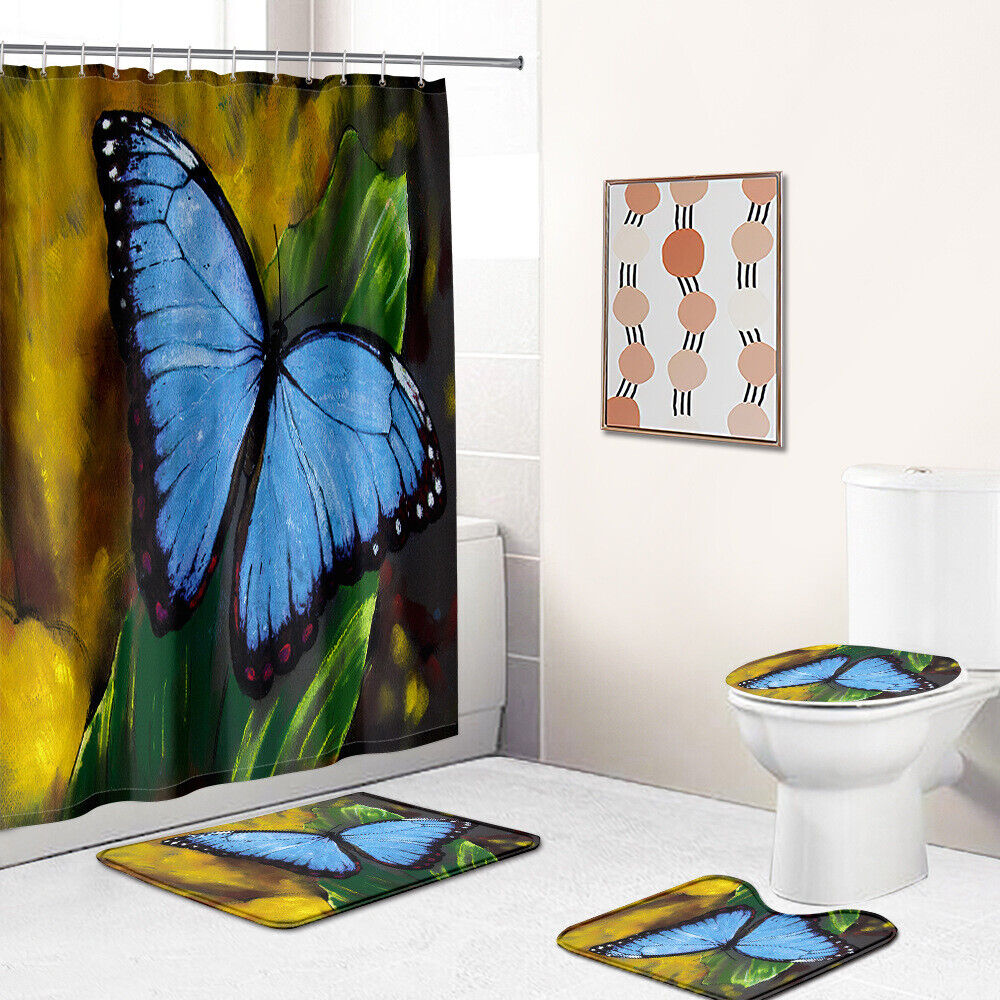 Whimsical Blue Butterfly Shower Curtain, Waterproof Fabric