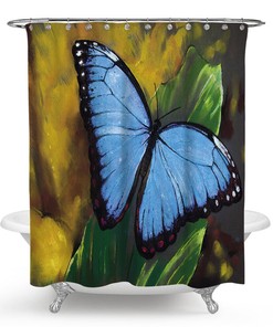 Whimsical Blue Butterfly Shower Curtain, Waterproof Fabric