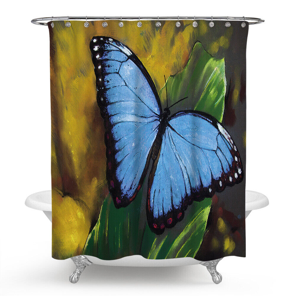 Whimsical Blue Butterfly Shower Curtain, Waterproof Fabric