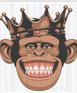 Whimsical King Chimpanzee Shower Curtain with Crown on Head for Bathroom Decor - 105