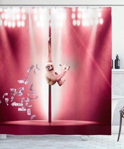 Whimsical Monkey Shower Curtain with Pastel Colored Composition for Bathroom Decor
