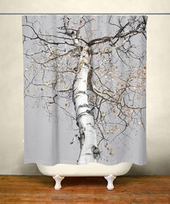 White Birch Tree Shower Curtain with Forest Theme for Nature-Inspired Bathroom Decor