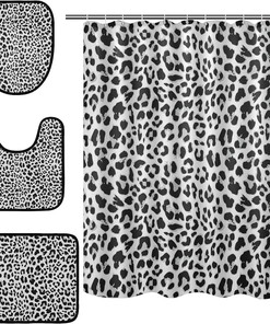 White Black Leopard Spot Shower Curtain Set for Bathroom Home Decor