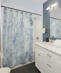 White Floral Shower Curtain, Blue and White Design